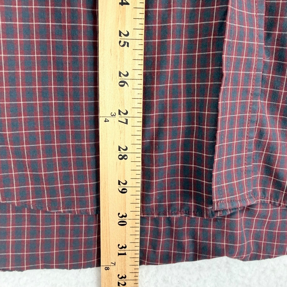 Van Heusen Button Down Mens XL Burgundy Navy Grid Check Wrinkle Free Shirt - Picture 6 of 7
